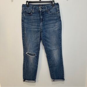 NYDJ Stretch Boyfriend Jeans 4 Lift Tuck Mid Rise Medium Wash Distressed Denim